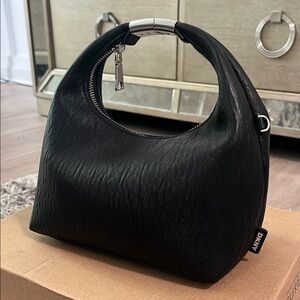 DKNY BLACK TEXTURED HOBO CROSSBODY BAG WITH SILVER HARDWARE- LIKE NEW